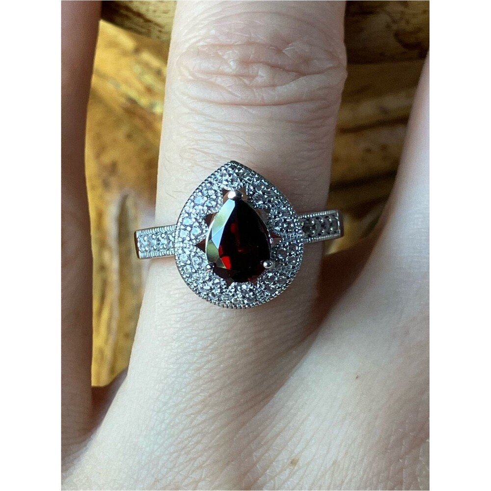 Natural Red Garnet Sterling Silver Ring Size 7